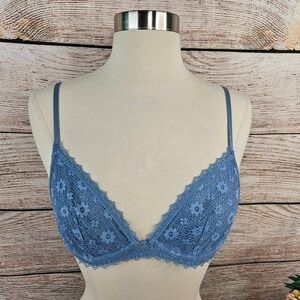 Victoria's Secret Lace Bralette Floral‎ Unlined Blue Bra Small